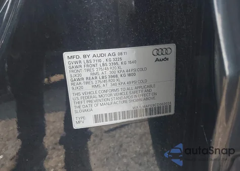 2012 Audi Q7 3.0 Tdi Premium from USA, damaged, VIN WA1LMAFE9CD002024
